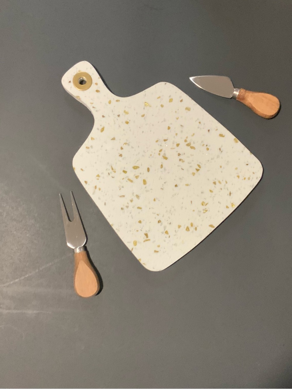 White Terrazzo Cheese Board with Gold Flecks - Home Dining